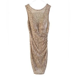 Xscape Champagne Gold Sparkly Floral Lace Midi Dress size 8
